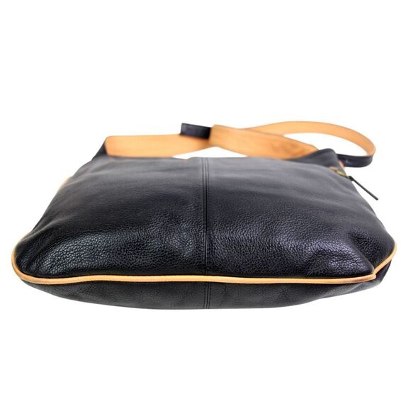 J.P. OURSE & CIE BLACK GENUINE LEATHER BROWN TRIM ORGANIZER X-BODY SHOULDER BAG - Picture 6 of 14